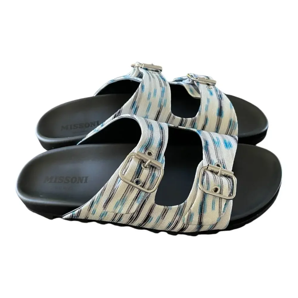 Missoni Milano Spa Slide Sandals Adjustable Double Buckle Strap Boho Sz US8